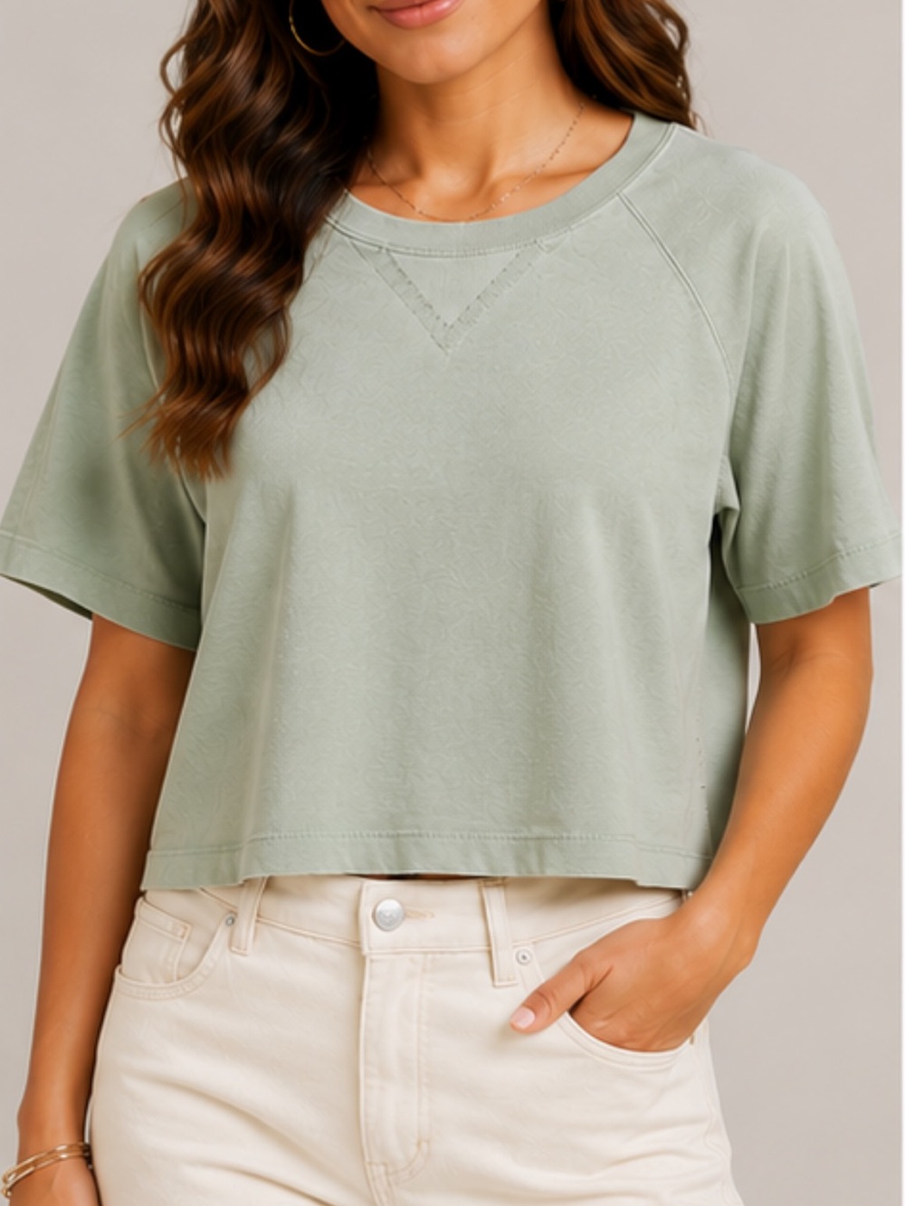 T186Double Zero Cotton Waist Length Short Sleeve Relaxed Fit Top
